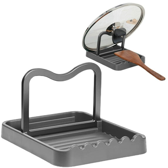 Grey Pot Lid Holder for Kitchen Countertop, Heavy Duty Freestanding Pan Lid Organizer with Dividers for Cutting Boards & Cookware, Space Saving Counter Storage Rack 18×14cm