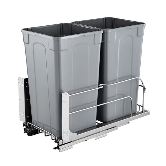 Grey Pull-Out Trash Can 27QT x2 Double Under Mount Kitchen Waste Container Heavy Duty Garbage Recycling Bin with Door Kit & Soft Close Slide