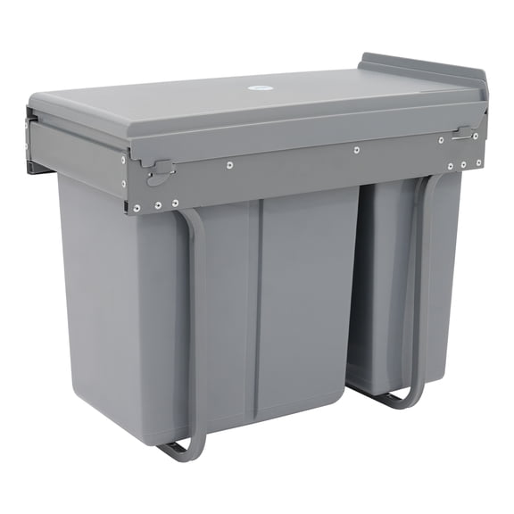 Grey Pull Out Trash Can Under Cabinet with Lid, 10L+20L(2.64+5.28Gal) Dual Bin Kitchen Garbage Can, Hidden Under Sink Trash Can with Ordinary Rail