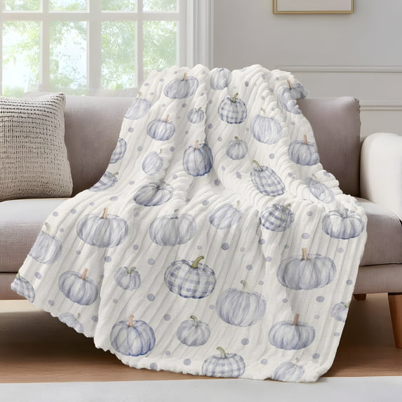 Grey Pumpkin Fall Fleece Throw Blanket for Couch, Polka Dot Watercolor Thanksgiving Microfiber Flannel Blanket for All Season, Lightweight Fuzzy Plush Throw Blankets for Gifts, Office, 40"x50"