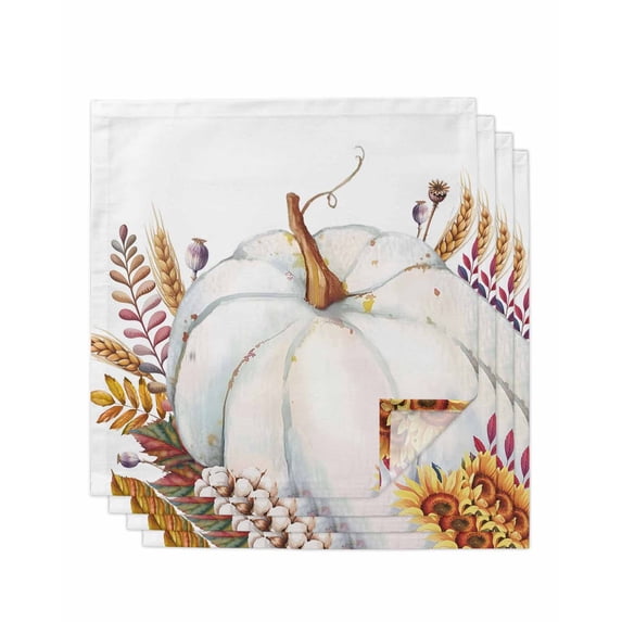 Grey Pumpkins Fall Cloth Napkins Set of 4 Reusable Dinner Napkins, Botanical Thanksgiving Maple Leaf Cocktail Napkin Washable Table Napkins for Wedding/Holiday Party/Baby Shower 20"x20"