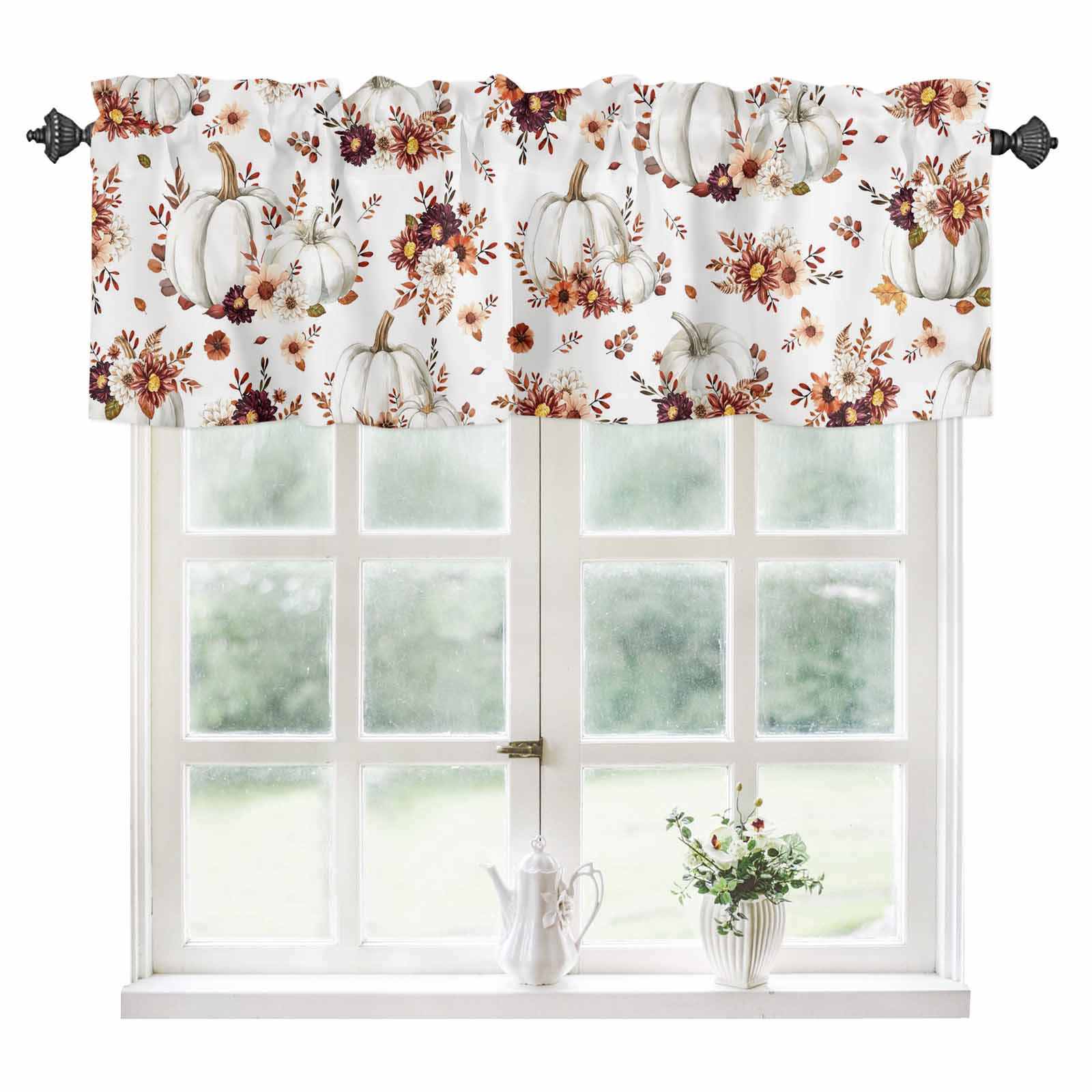 Fall Color Valances Grey Pumpkins Fall Kitchen Valances for Windows 60x18 Inch Kitchen ...