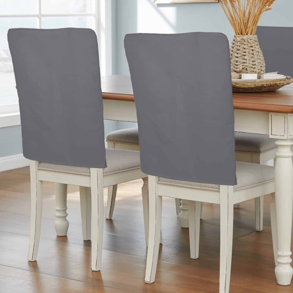 Grey Pure Color Chair Back Covers, Aesthetics Contemporary Luxury Removable Chair Covers for Dining Chairs Set of 6, Washable Chairs Slipcovers Back Seat Protector for Wedding Party 19"x20"