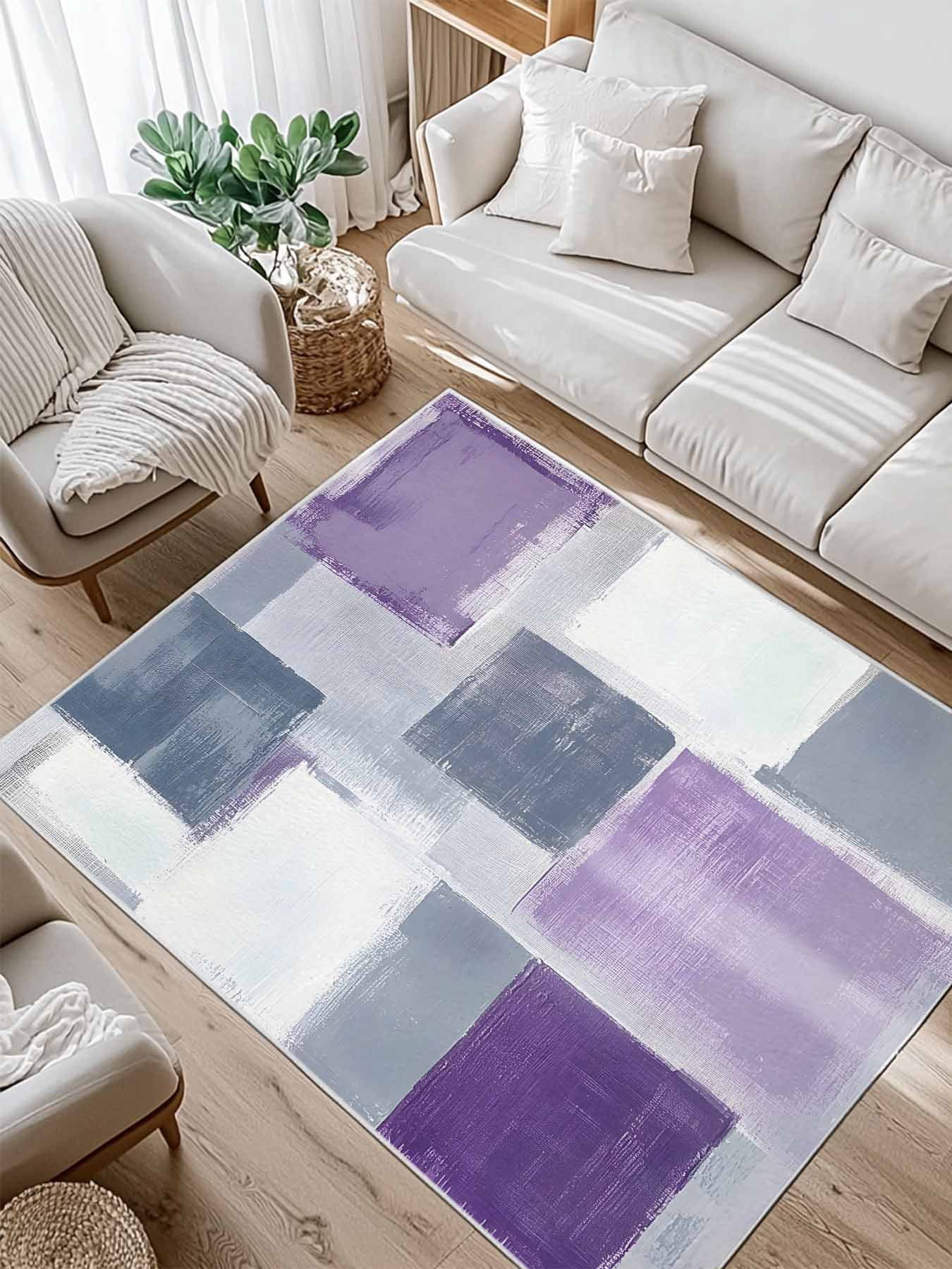 Grey Purple Area Rug for Bedroom 5x7 Ft Graffiti Art Abstract Mottled ...