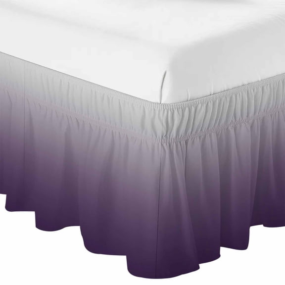 Grey Purple, Bed Skirt Queen Size 16 Inch Drop, Adjustable & Elastic Wrap Around Bed Skirts Pleated Dust Ruffles For Twin Full Queen Cal King Base Beds, Gradient Ombre Modern Abstract Color Art
