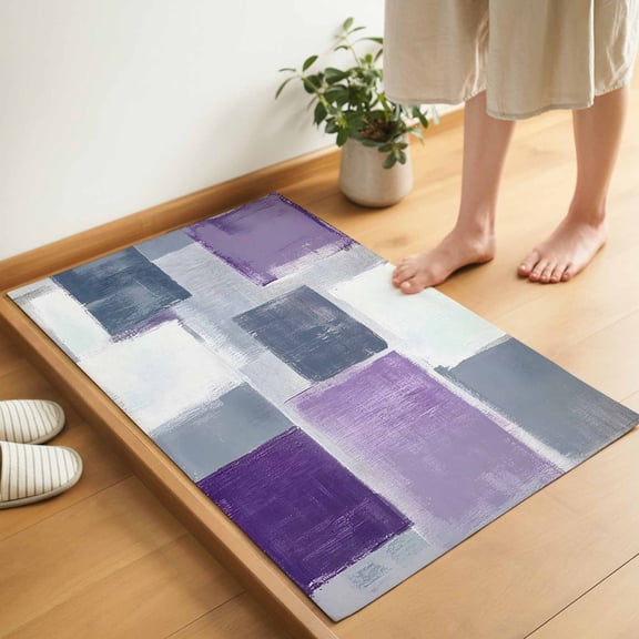 Grey Purple Door Mat 16x24 Inch Graffiti Art Abstract Mottled Color Block Modern Entryway Rug with Non-Slip Rubber, Inside Floor Mats Front Door Rug for Living Room Bathroom Bedroom Home Office