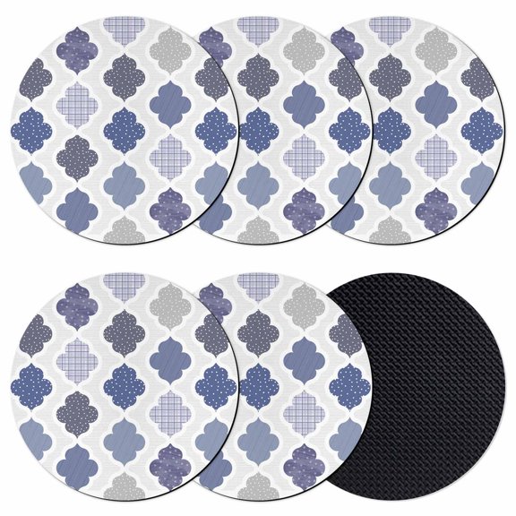 Grey Purple Moroccan Coasters Set of 6, Absorbent Coasters for Drinks, Retro Bohemia Geometric Pattern Coaster for Desk Coffee Table Protection, Home Decor House Warming Gifts 4"