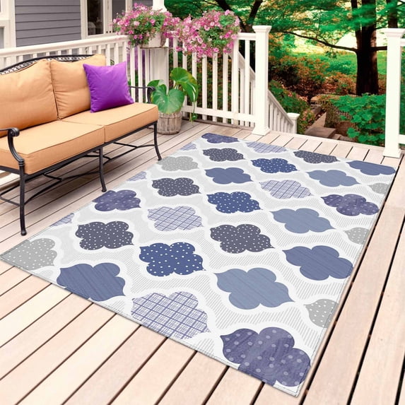 Grey Purple Moroccan Outdoor Rug 5x8 Ft, Non Slip Washable Area Rug, Retro Bohemia Geometric Pattern Patio Rugs Carpet Runner, Large Floor Mat for Indoor/Outdoor Deck Porch Camping