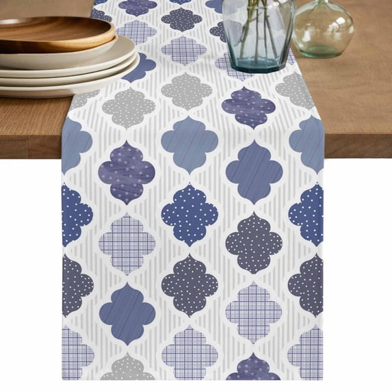 Grey Purple Moroccan Table Runner 90 Inches, Retro Bohemia Geometric Pattern Bed Runner Dresser Scarves Tabletop for Indoor Outdoor Parties/Ceremony/Banquet, 13" x 90"