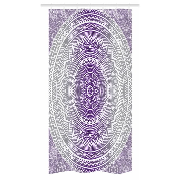 Grey and Purple Stall Shower Curtain, Eastern Traditional of Cosmos Pattern Zen Boho Ombre Mandala Design Print, Fabric Bathroom Set with Hooks, 36W X 72L Inches Long, Purple White, by Ambesonne