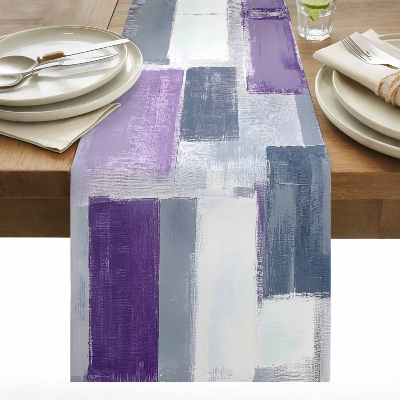 Grey Purple Table Runner 13x36 inch Graffiti Art Abstract Mottled Color ...