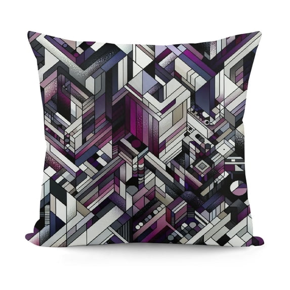 Grey Purple White Black Pillow Cover,Geometry Square Throw Pillow Cover ,Young Man Geometric Stripes Lines Cushion Case for Kids Boys Girls Bedroom Decor,Modern Style Decorative Pillow Cover
