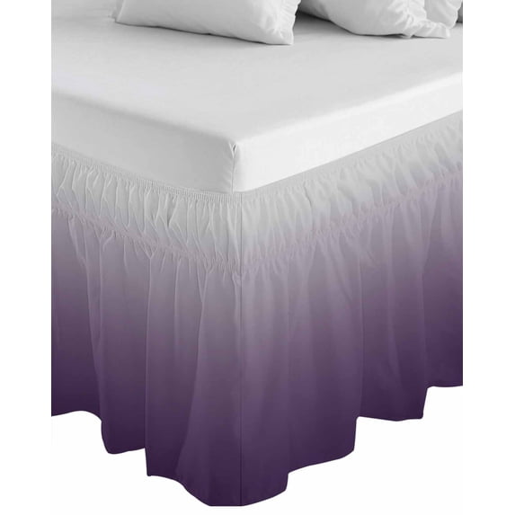 Grey Purple,Wrap Around Bed Skirts for King Bed 16" Drop,Bed Skirt with Adjustable Elastic Belt Dust Ruffle Bed Valance for Bedroom Hotel Gradient Ombre Modern Abstract Color Art Bed Frame Cover