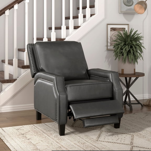 Grey Push Back Reclining Chair | Self - Recline in Main Space | Metal Reinforced Structure | Comfortable Seat