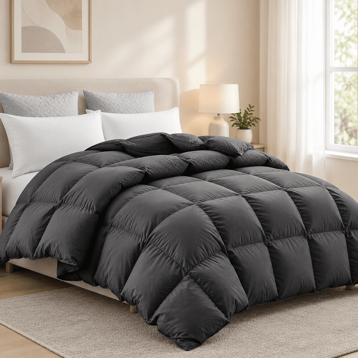 Box Constuction Grey Queen All Season Down Comforter with Baffled Box Construction ...
