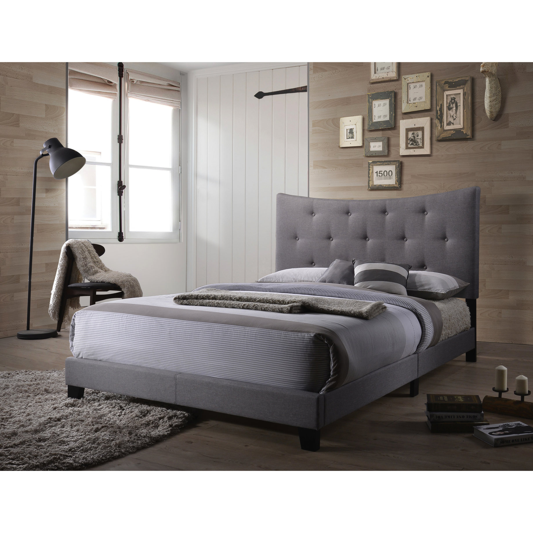 Grey Queen Panel Bed | Tufted Headboard for Elegance | Four - Slat ...