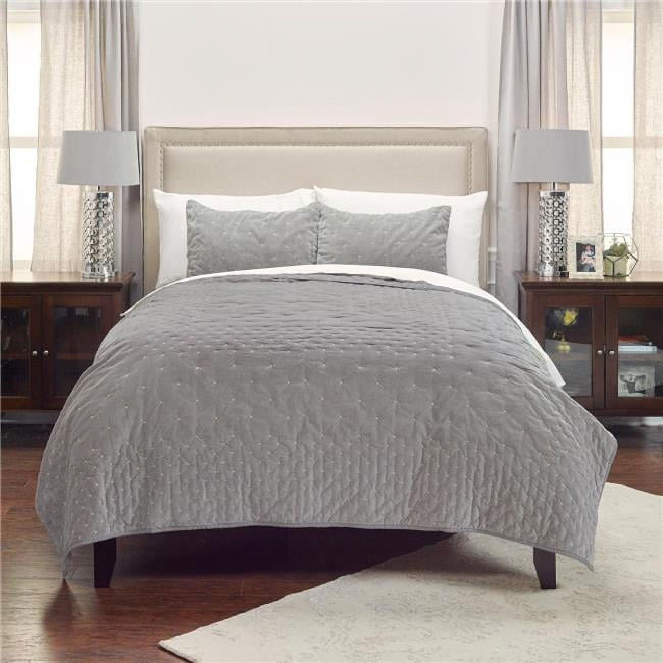 Grey Queen Size 100 Percent Cotton 300 Thread Count Dry Clean Only Down Alternative Comforter