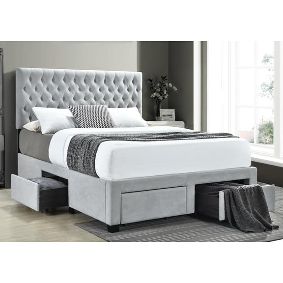 Grey Queen Storage Bed, Adds Elegance To Bedroom Elegant Bed In With Foam Filler And Upholstery