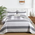 thumbnail image 1 of Grey Quilt King Size, Bohemian Stripe Quilt Sets 3 Pieces Boho Quilted Bedspread Set Lightweight Microfiber Coverlet Bedding Set All Season (104"x90"), 1 of 8
