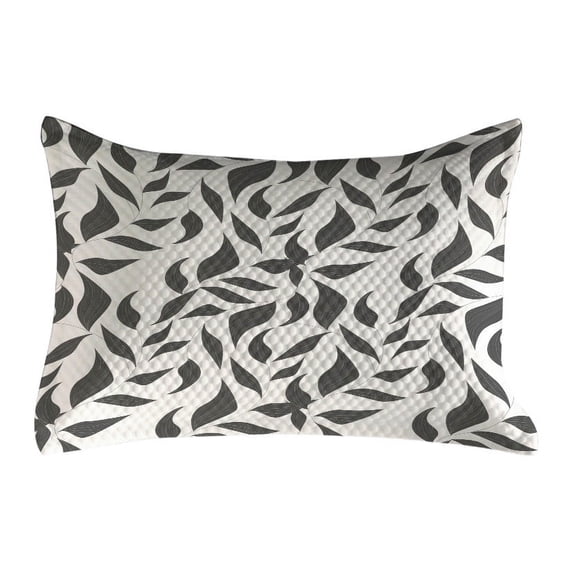 Grey Quilted Pillowcover, Abstract Leaves on Vines Pattern Modern Nature with the Organic Line Forms Print, Standard King Size Accent Pillow Cover for Bedroom, 36" x 20", Grey and White, by Ambesonne