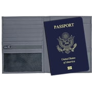 Grey RFID Blocking Genuine Leather Travel Passport Wallet Holder