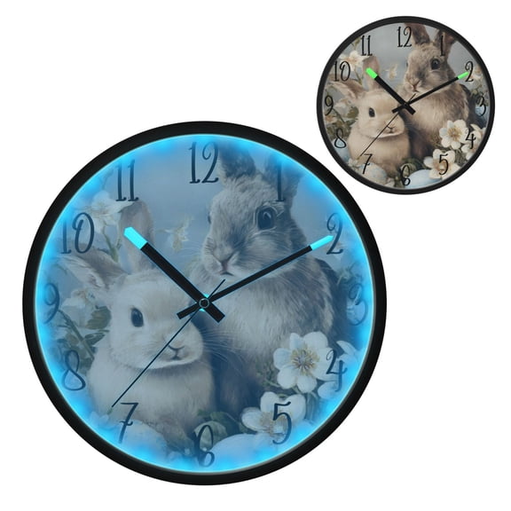 Grey Rabbit Nest Luminous Wall Clock with Sound-Activated LED 12-Inch Silent Acrylic Timepiece for Bedroom Livingroom or Office
