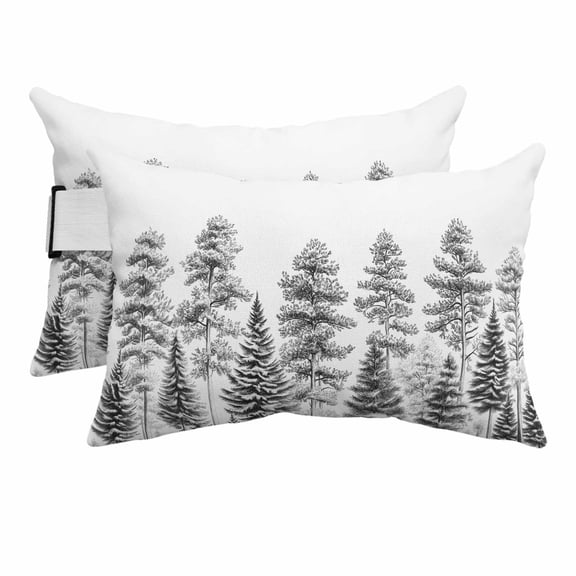 Grey Rainforest Leaves Branches Plants Outdoor Pillow for Chaise Lounge Chair,Head Resting Pillow with Insert, Abstract Art Waterproof Lumbar Pillows for Patio Chaise Beach Chair,11"x16" 2 Pack