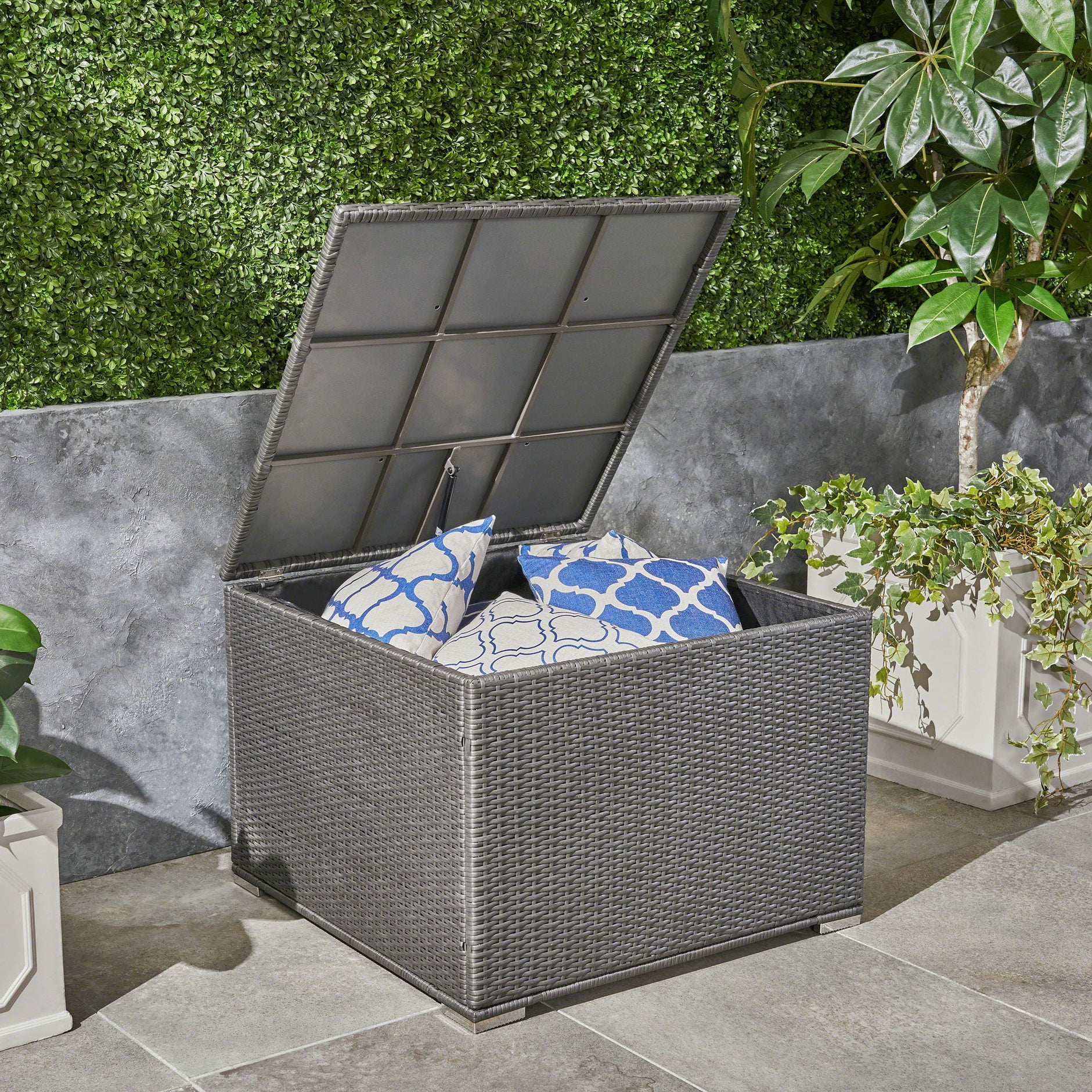 Grey Rattan Storage Box for Outdoor Use Stores Light - weight Blankets ...