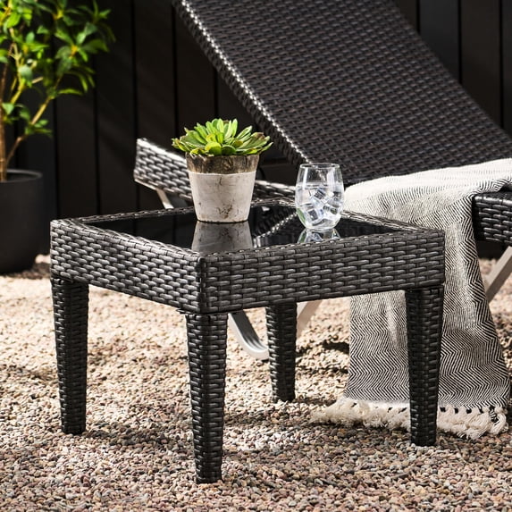 Grey Rattan and Iron Table | Suitable for Outdoor Dining and Plant Arrangement | UV and Rain-Resistant Design