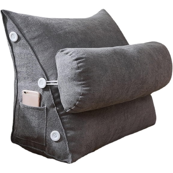 Grey Reading Backrest Triangular Lumbar Support Cushion with Headrest Plush Back Pillow Sofa Bed Chair Waist Cushion