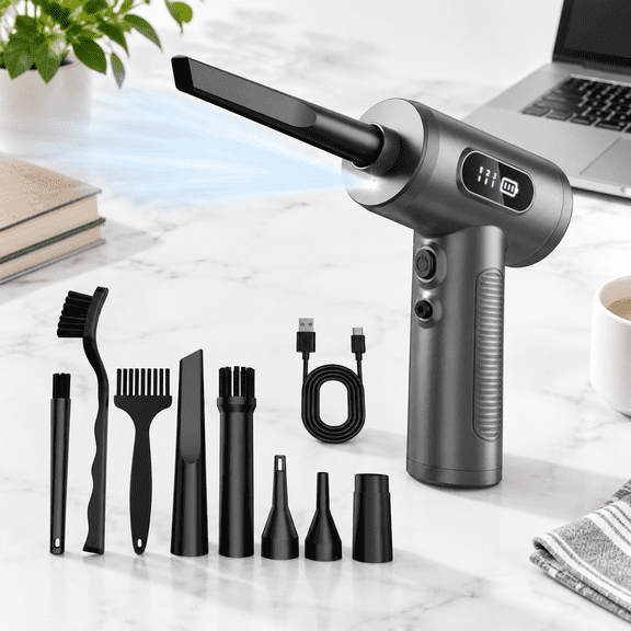 Grey Rechargeable Cordless Electric Pressed Air Duster for Cleaning Keyboards and Devices