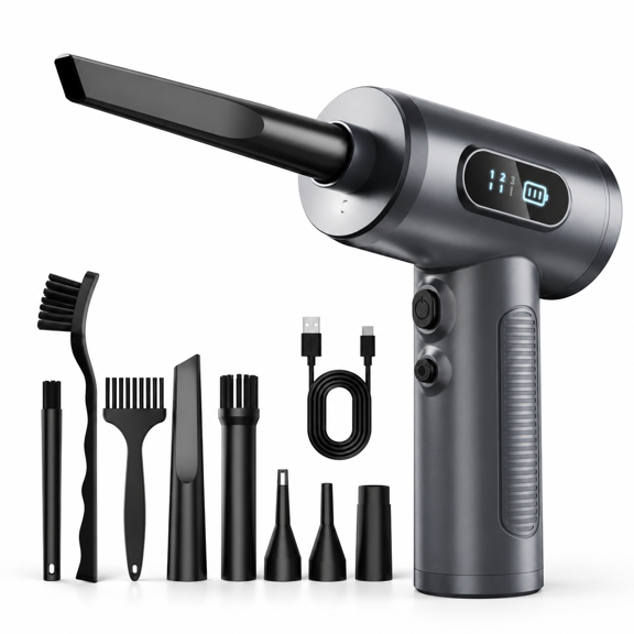 Grey Rechargeable Cordless Electric Pressed Air Duster for Cleaning Keyboards and Home Devices