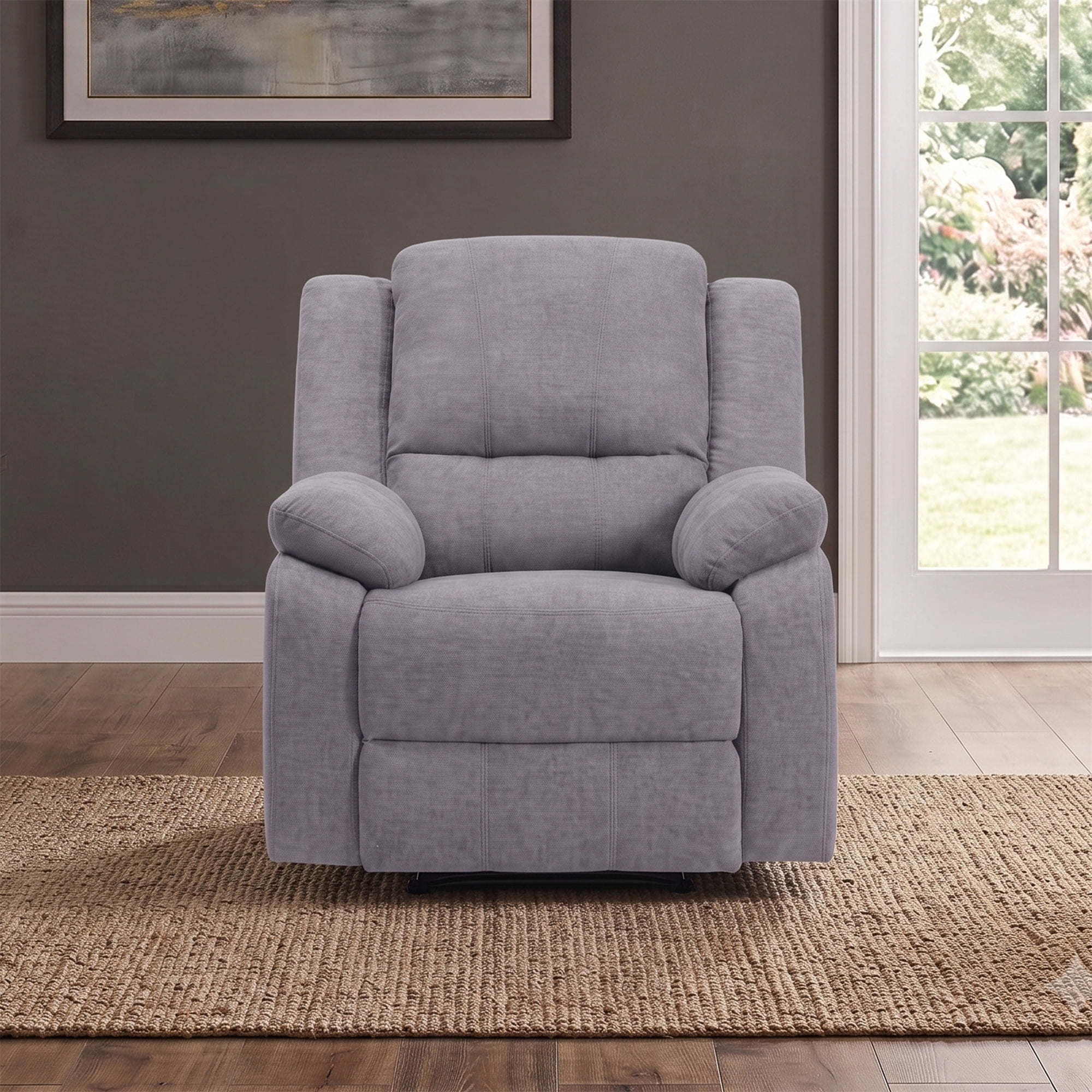 Grey Reclining Armchair - Modern Microfiber Single Recliner Chair