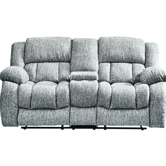 Grey Reclining Love Seat, 41.51 In. Width, Fabric, Soft Close Lid, Manual Motion Cushioned Console In Gray Shade And