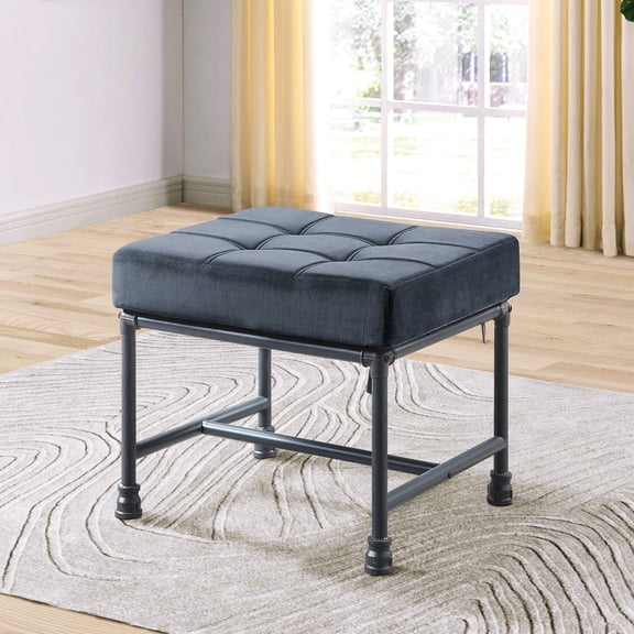 Grey Rectangle Ottoman with Unique Water Pipe Style - Rustic Charm for Living Area
