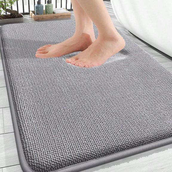 Grey + Rectangular + 30" X 20" Grey Thick Foam Bath Mat 30x20, Ultra Soft