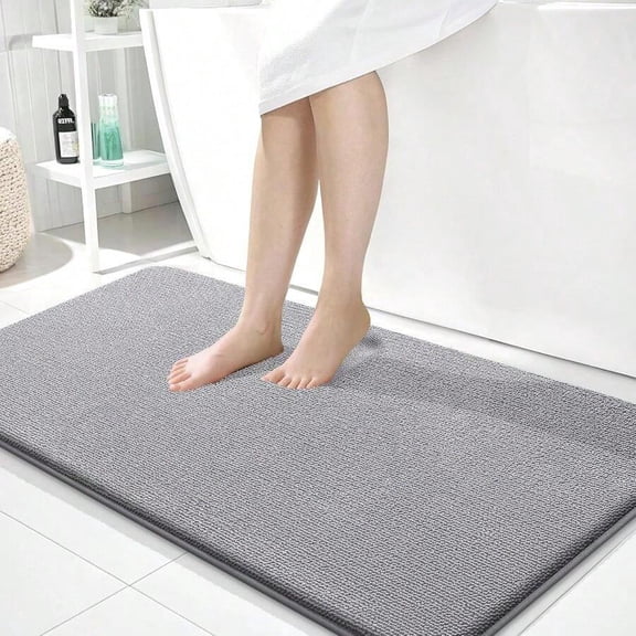 Grey + Rectangular + 44 X 24 Thick Foam Bath Rug, Ultra Soft Absorbent
