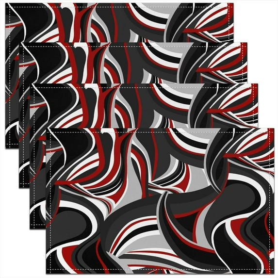 Grey Red Black White Stripes Placemats Set of 4,Geometric Table Place Mats,Modern Striped Geometry Placemat for Kitchen Dining Table Decor Indoor Outdoor 18"x12"