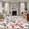 thumbnail image 1 of Grey Red Botanical Area Rugs 5'x7', Small Throw Rugs for Laundry Room Playroom, Rustic Country Spring Floral Summer Leaf Indoor Outdoor Rug Non-Slip Low Pile Carpet Runner Reversible Floor Mats, 1 of 8