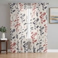 thumbnail image 1 of Grey Red Botanical Sheer Curtains 108 Inch Length 2 Panels Set Window Treatments, Rustic Country Spring Floral Summer Leaf Rod Pocket Semi Curtains for Living Room/Bedroom/Kitchen, 104"W x 108"L, 1 of 7