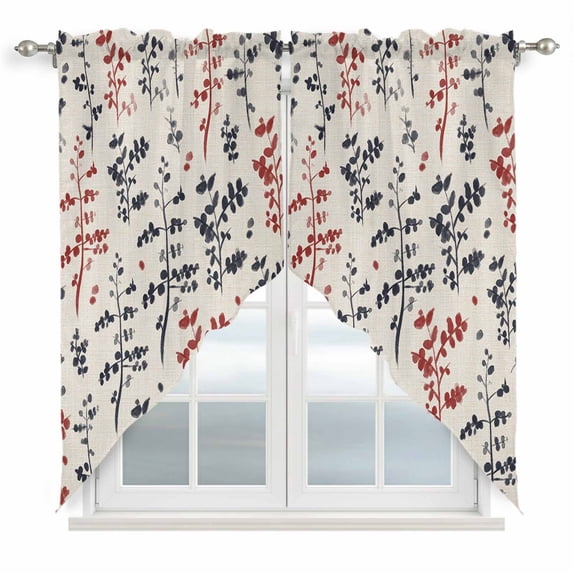 Grey Red Botanical Swag Valances for Windows, Kitchen Curtains 36 Inch ...