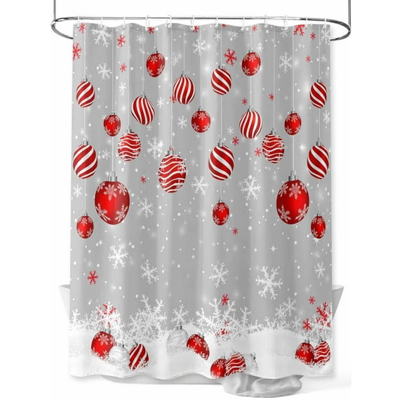 Grey Red Christmas Balls Shower Curtain Set ,Waterproof Fabric Shower Curtains Xmas Snowflake Shower Curtains for Bathroom,Bathroom Decor 72"x96"