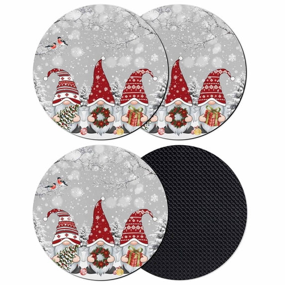 Grey Red Christmas Coasters Set of 4, Absorbent Coasters for Drinks, Gnomes Xmas Tree Snowflake Gifts Birds Coaster for Desk Coffee Table Protection, Home Decor House Warming Gifts 4"
