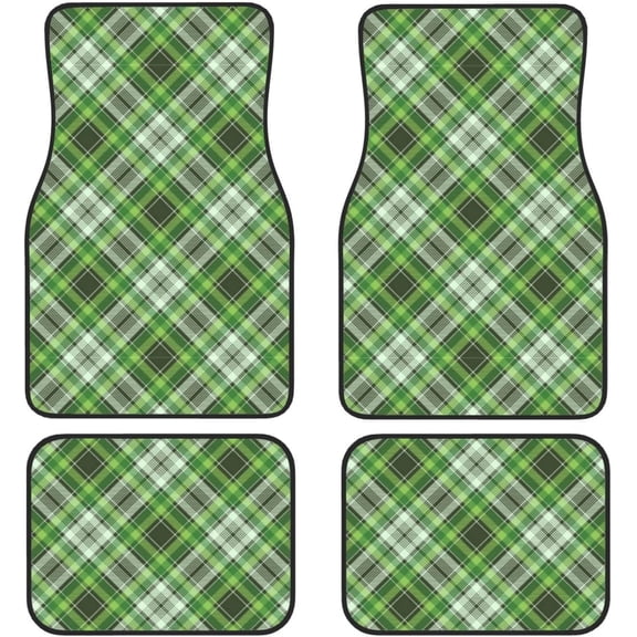Grey Red Plaid Car Front and Rear Floor Mats, Anti Slip Car Mats, Complete Set of 4 Carpets, All Weather Protection