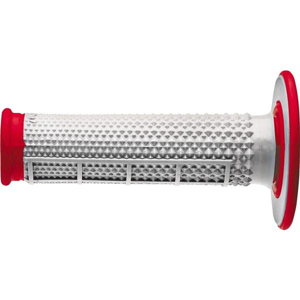 Grey/Red Renthal Dual Compound Tapered Half Waffle MX Grips