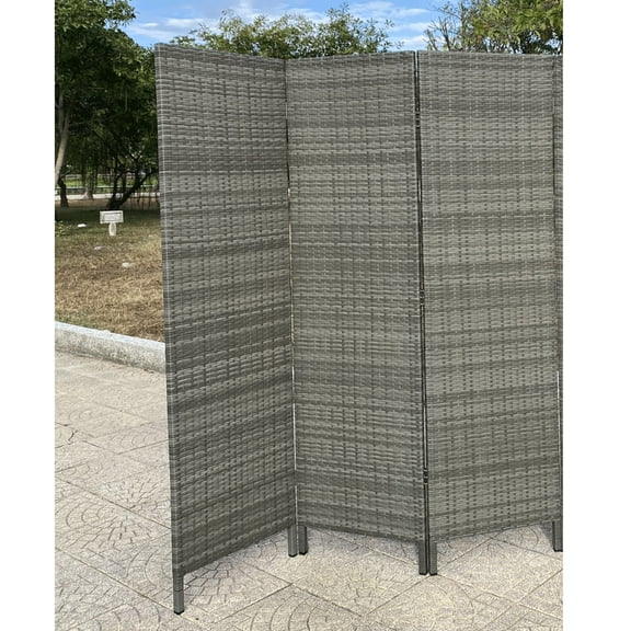 3 Panels Patio Outdoor Privacy Screen Room Divider Grey Resin Wicker Weather Resistant