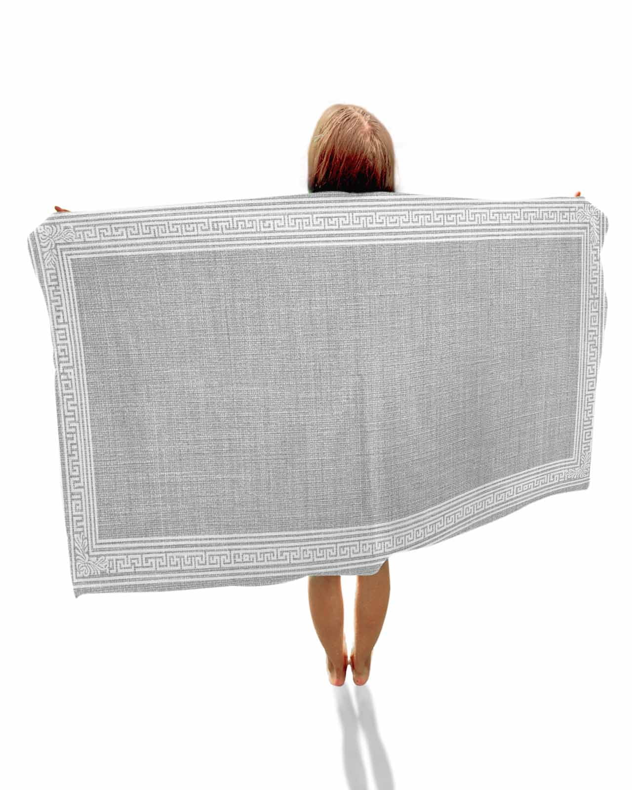 Grey Retro Greek Key Beach Towels Oversized Super Absorbent, Geometric Greece Ancient Rustic Lightweight Bath Towel Quick Dry Sets For Bathroom/Pool/Rv Camping/Beach Play/Gym Room/Picnic 31"x62"