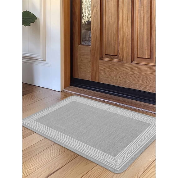 Grey Retro Greek Key Door Mat Indoor Outdoor Entrance,Non Slip Small Rug for Kitchen Bathroom Entryway Rug,Geometric Greece Ancient Rustic Washable Doormat Floor Mat 16x24 Inch