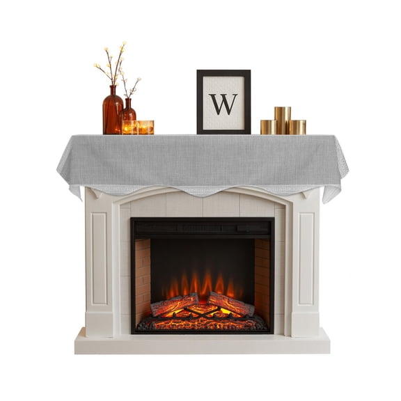 Grey Retro Greek Key Fireplace Mantel Scarf, Geometric Greece Ancient Rustic Mantel Cover Table Runner, Fireplace Top Dresser Scarves for Party Holiday Living Room Home Decoration 90x17 Inch