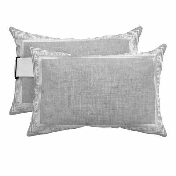Grey Retro Greek Key Outdoor Pillows for Chaise Lounge Chair Beach Headrest Pillow Set of 2 Waterproof Lumbar Pillows with Insert&Strap Geometric Greece Ancient Rustic Pillow for Patio Pool 12"x20"